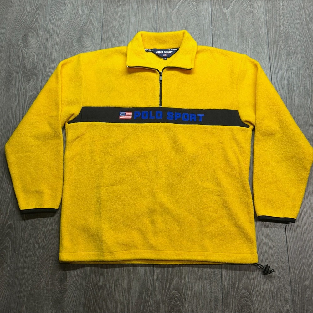 Vintage Polo Sport Ralph Lauren Medium Yellow Fleece Quarter Zip Pullover Mens